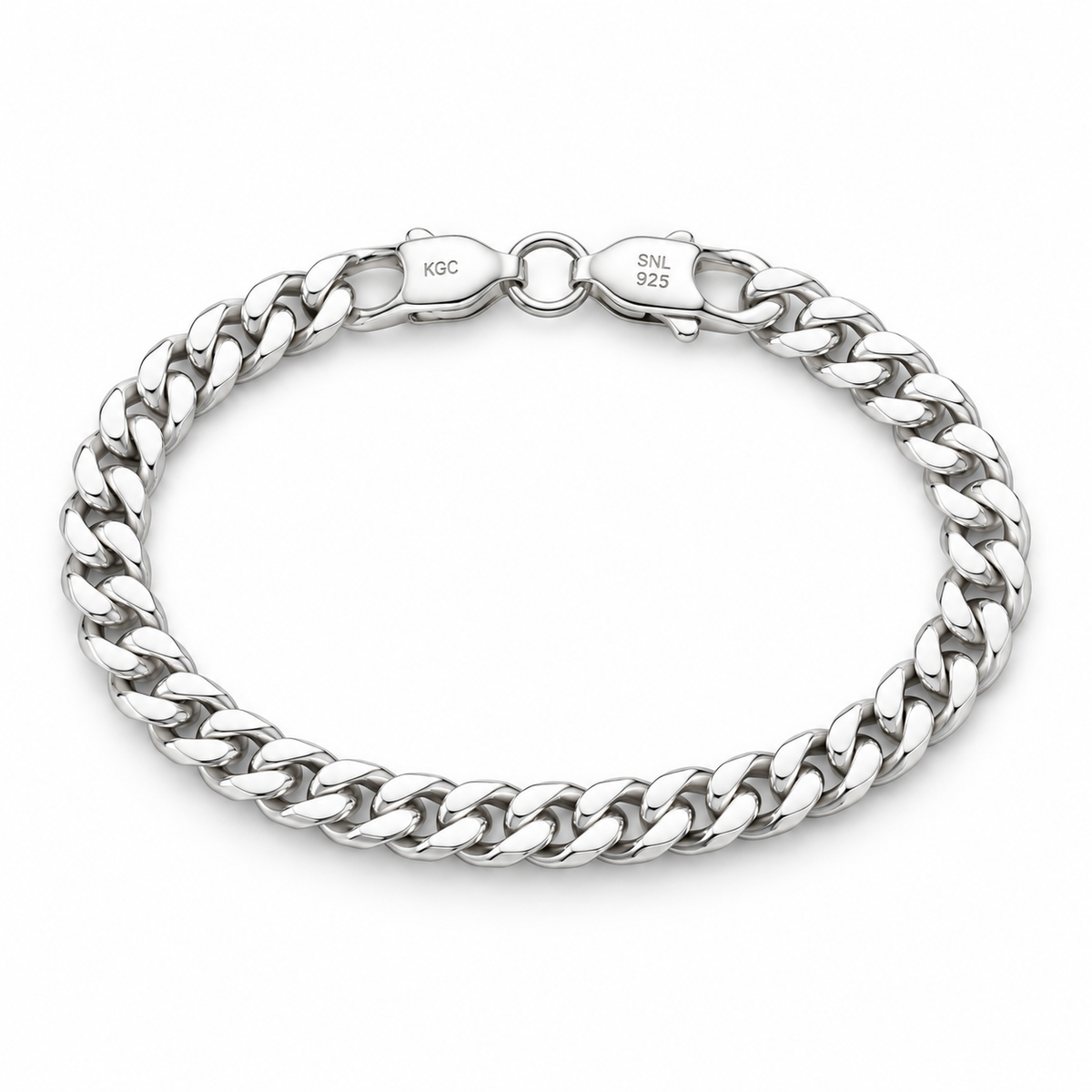 Men’s curb link 925 sterling silver bracelet on a white background
