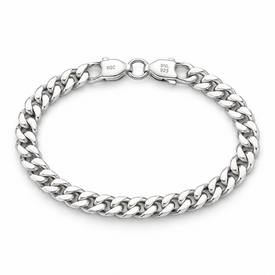 Men’s curb link 925 sterling silver bracelet on a white background
