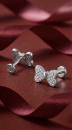 Bow Sparkle 925 Sterling Silver Stud Earrings