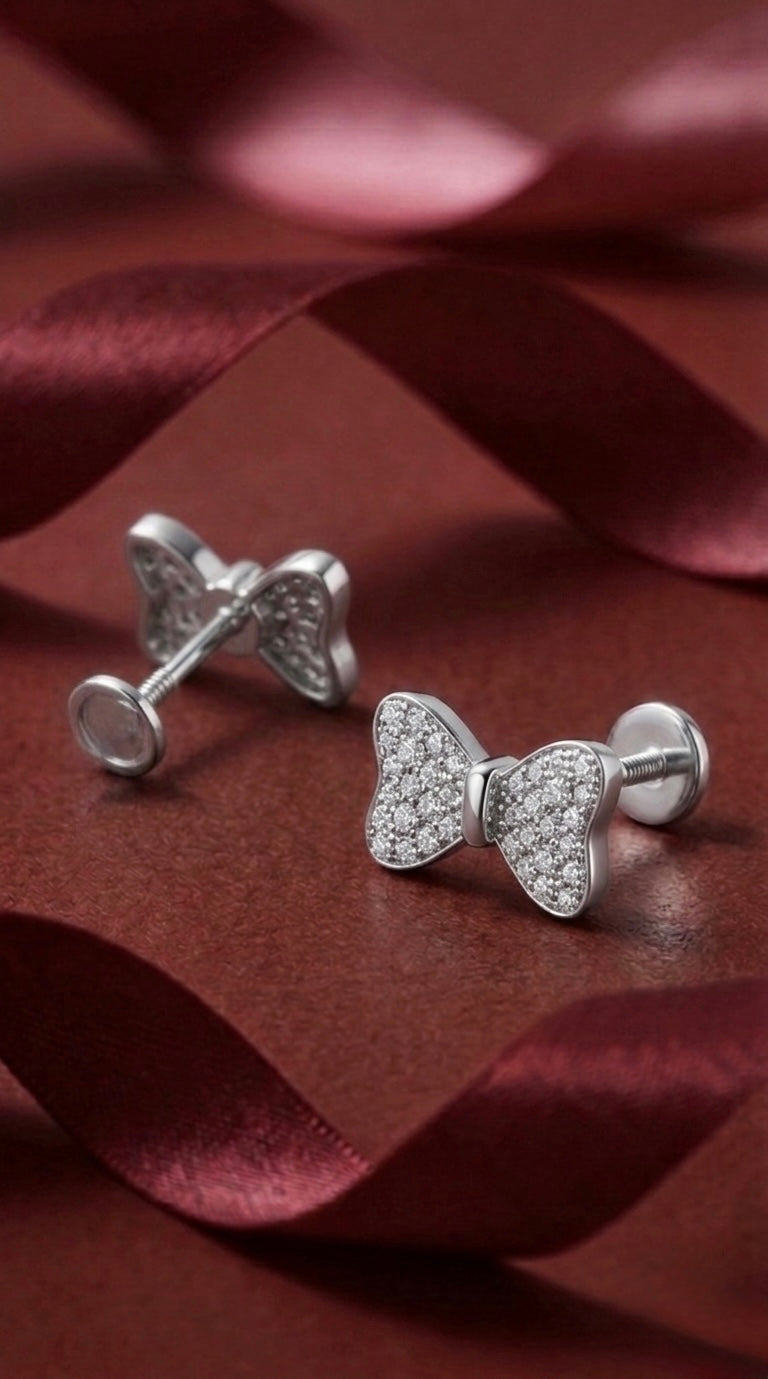 Bow Sparkle 925 Sterling Silver Stud Earrings