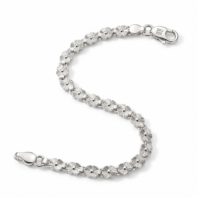 Primary image: Floral link 925 sterling silver bracelet on a clean white background  