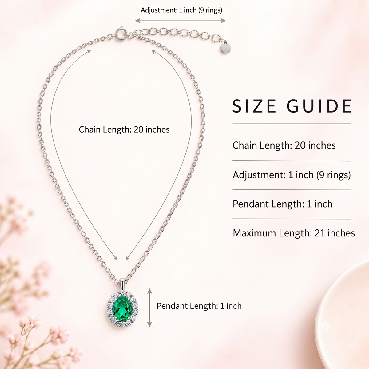 Oval Emerald Halo Necklace