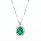 Oval Emerald Halo Necklace