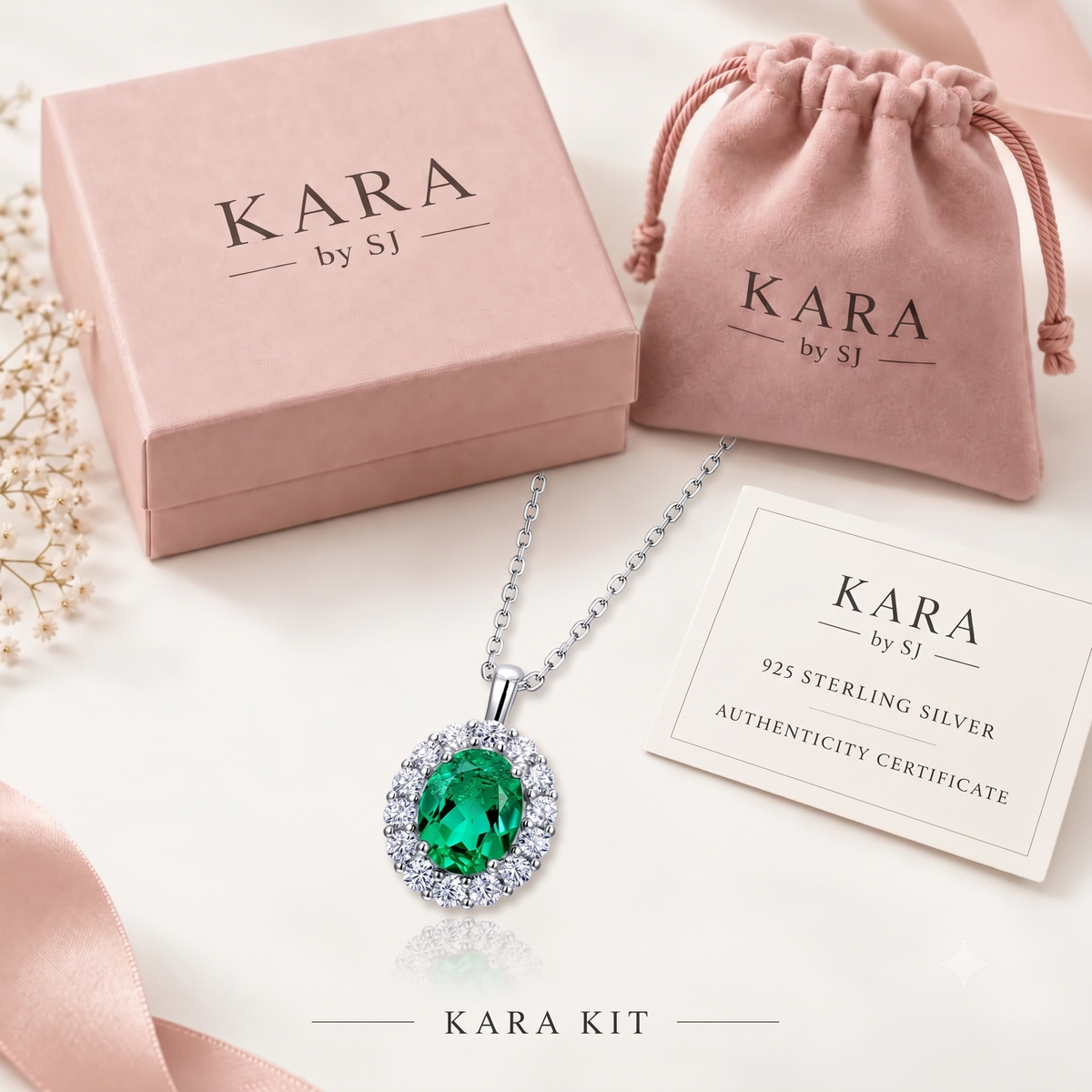 Oval Emerald Halo Necklace