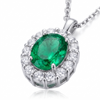 Oval Emerald Halo Necklace