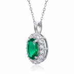 Oval Emerald Halo Necklace