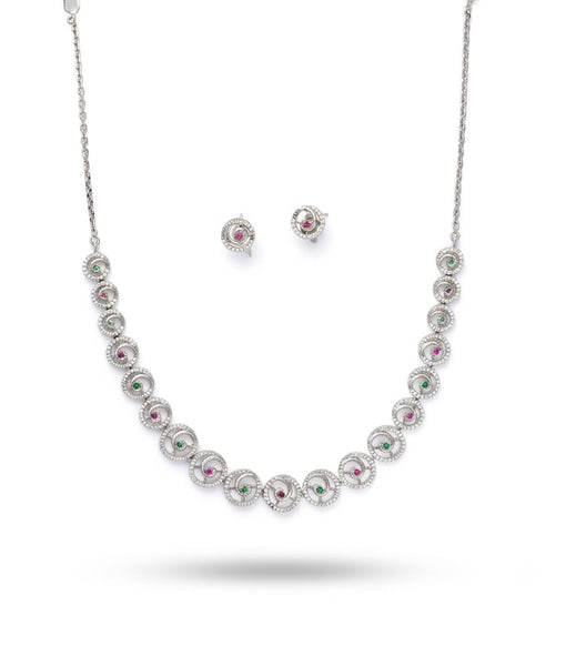Spirale Emerald & Ruby Silver Jewellery Set
