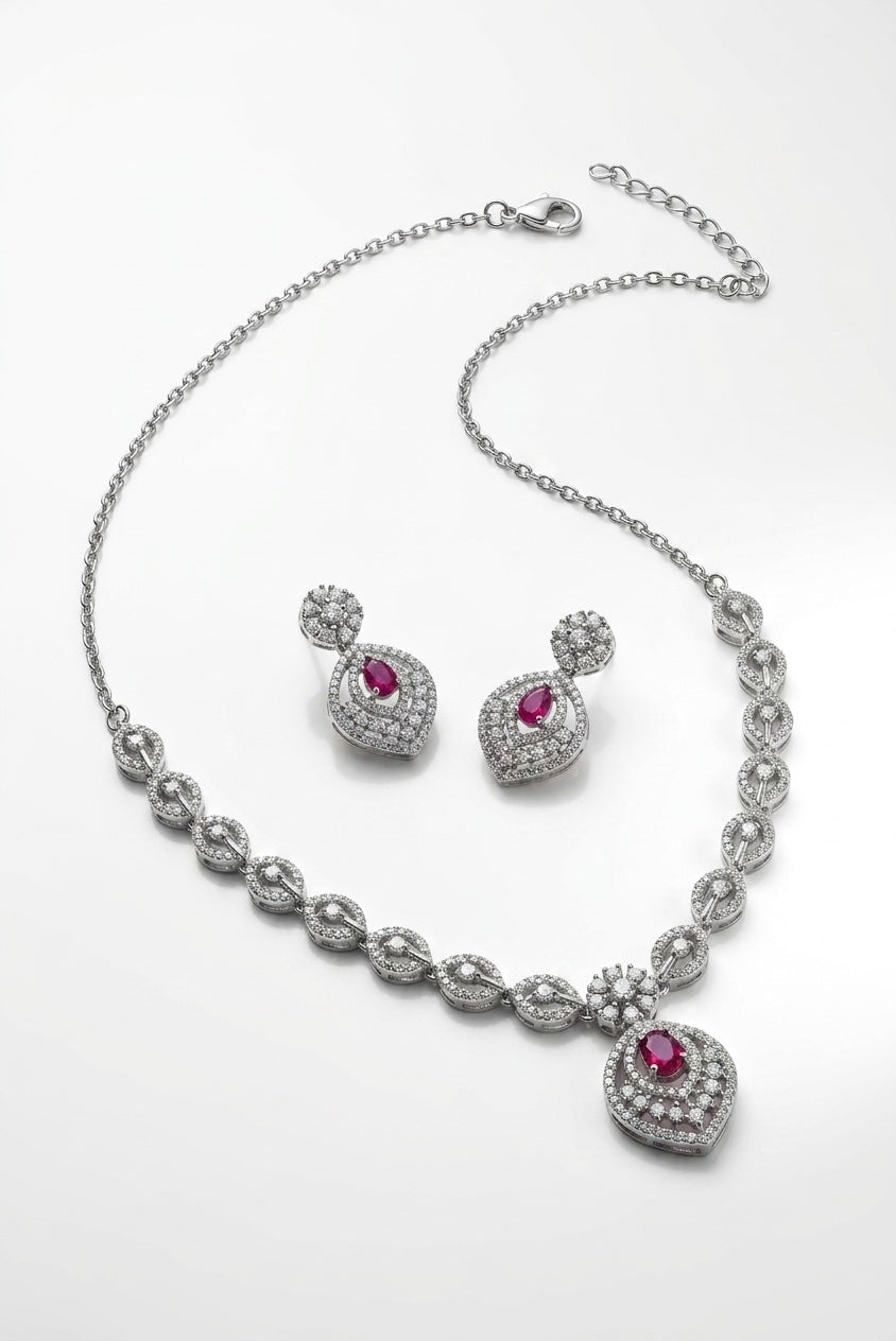 Rubelle Ruby Luxe Silver Jewellery Set