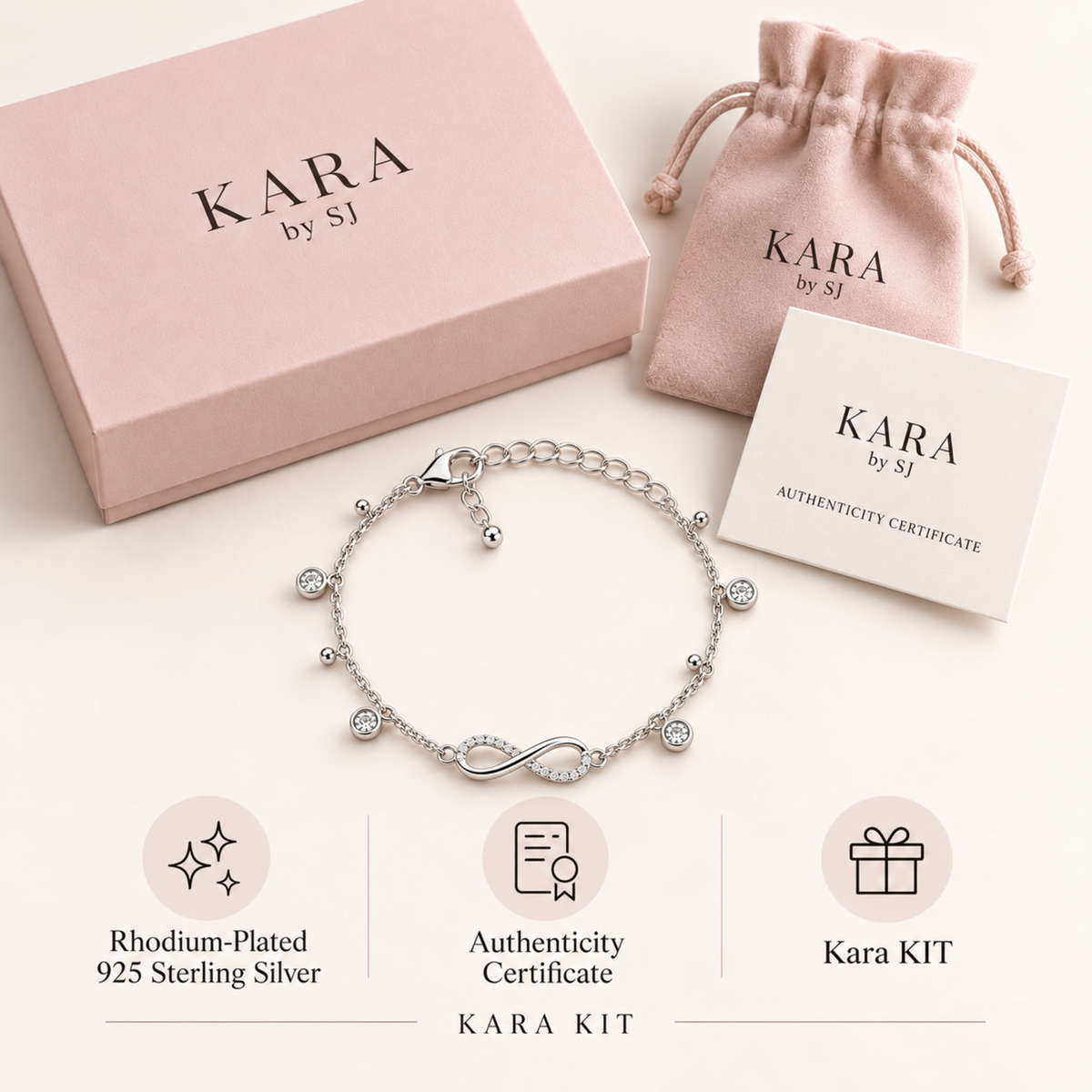 Kara KIT with rhodium-plated silver bracelet and authenticity certificate