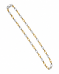 A two-tone chain necklace featuring alternating gold and silver oval links, displayed diagonally on a clean white background.