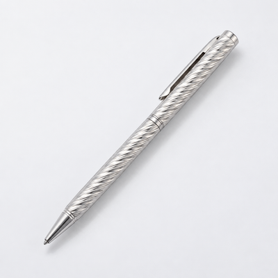 925 sterling silver spiral-textured ball pen on white background