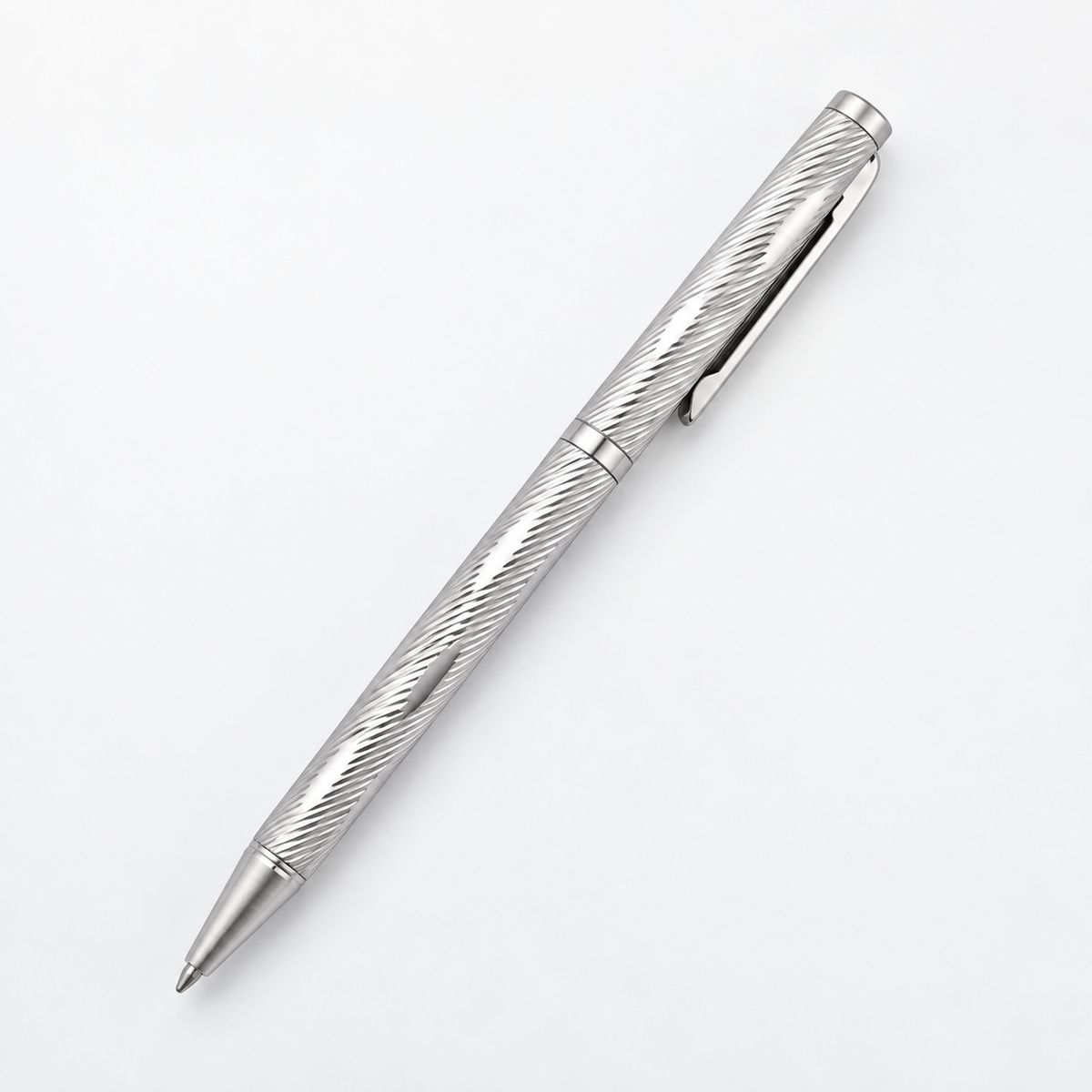 Wave-cut 925 sterling silver ball pen on a clean white background