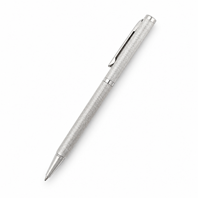 Crosshatch-textured 925 sterling silver ball pen on a white background