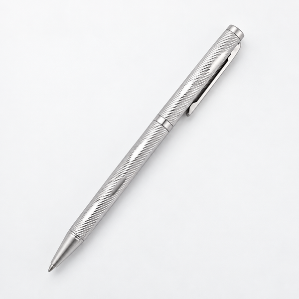 Wave-cut 925 sterling silver ball pen on a clean white background