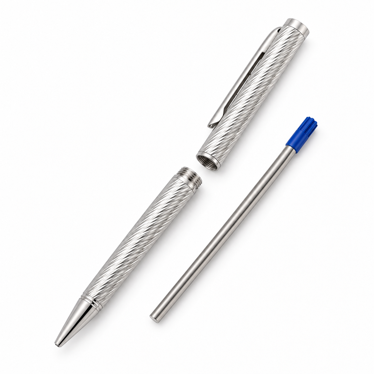 925 sterling silver Twistline ball pen with blue refill