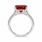 Side profile of Scarlet Majesty Ring showing raised stone setting and slim silver band