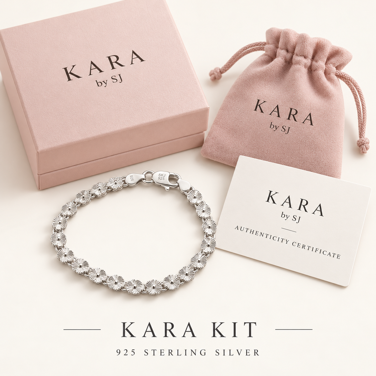 Trust image: Floral 925 sterling silver bracelet with Kara KIT and authenticity certificate