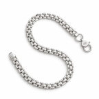 A polished silver-toned metal chain bracelet with a lobster clasp, arranged in an S-shape on a clean white background. The clasp is engraved with '925', indicating sterling silver.