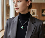 Oval Emerald Halo Necklace