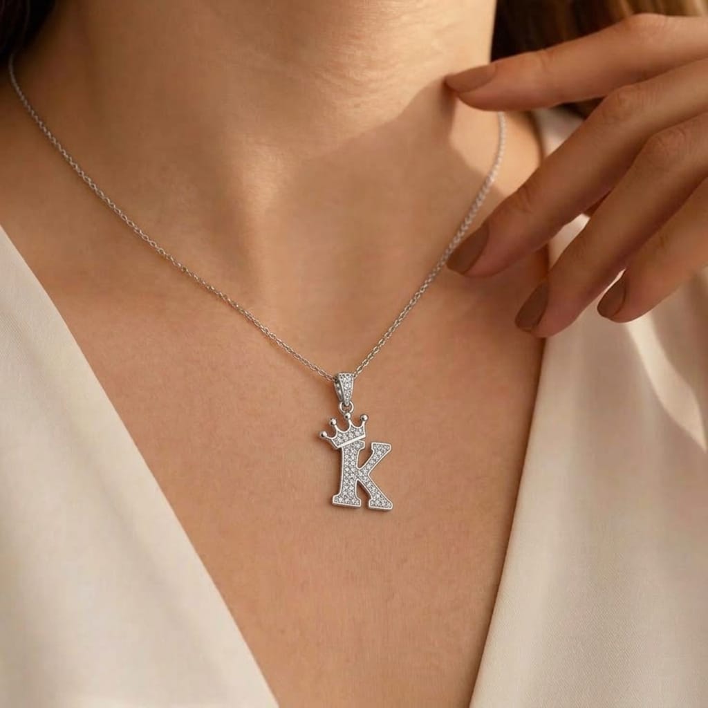 Monarch Initial K Crown Necklace