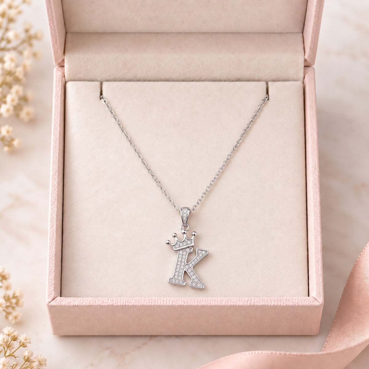 Monarch Initial K Crown Necklace
