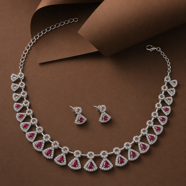 Fanette Ruby Tear Silver Jewellery Set