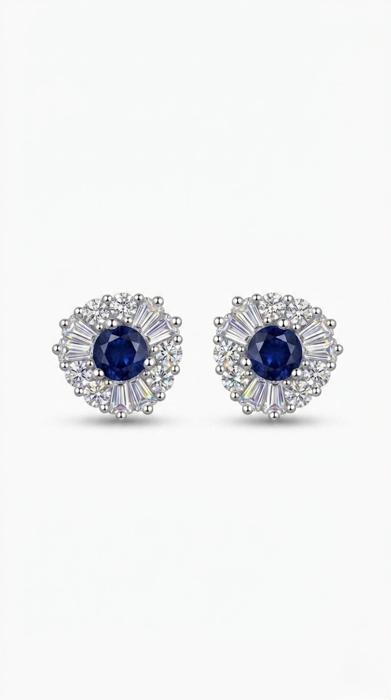 Luna Grid blue sapphire Studs