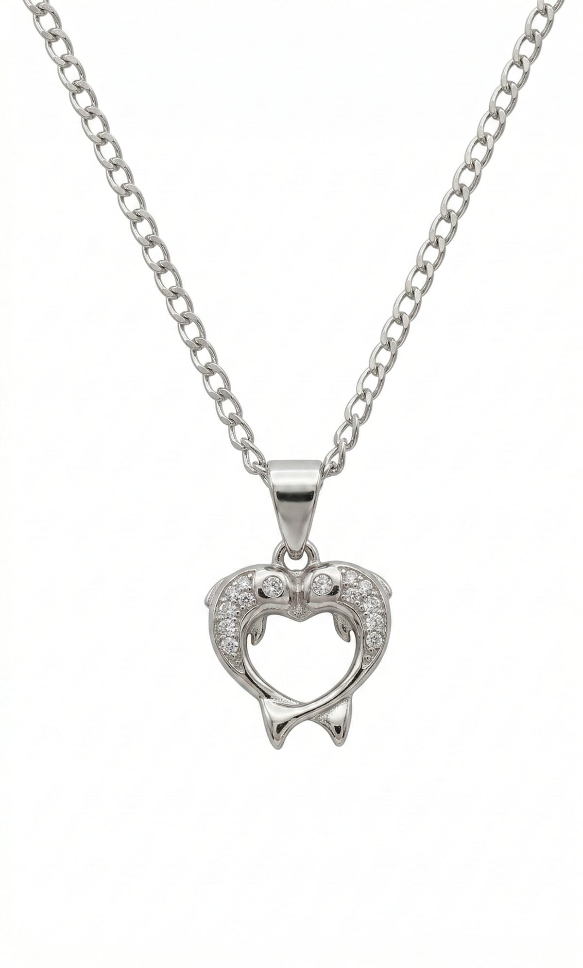 Twin Dolphins Heart Necklace