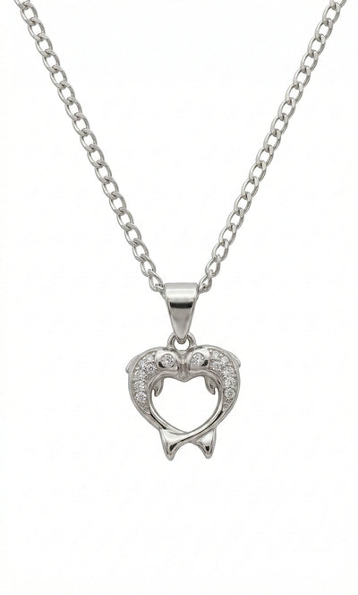 Twin Dolphins Heart Necklace