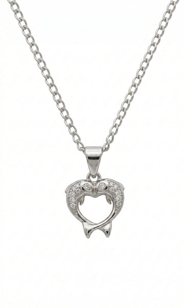 Twin Dolphins Heart Necklace