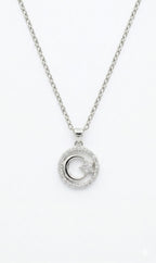 Sparkling Moon & Star Halo Necklace