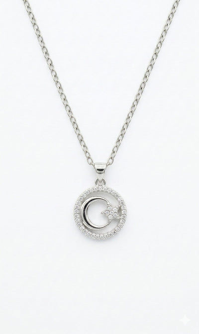 Sparkling Moon & Star Halo Necklace