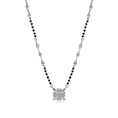 925 sterling silver floral bloom mangalsutra necklace with black beads