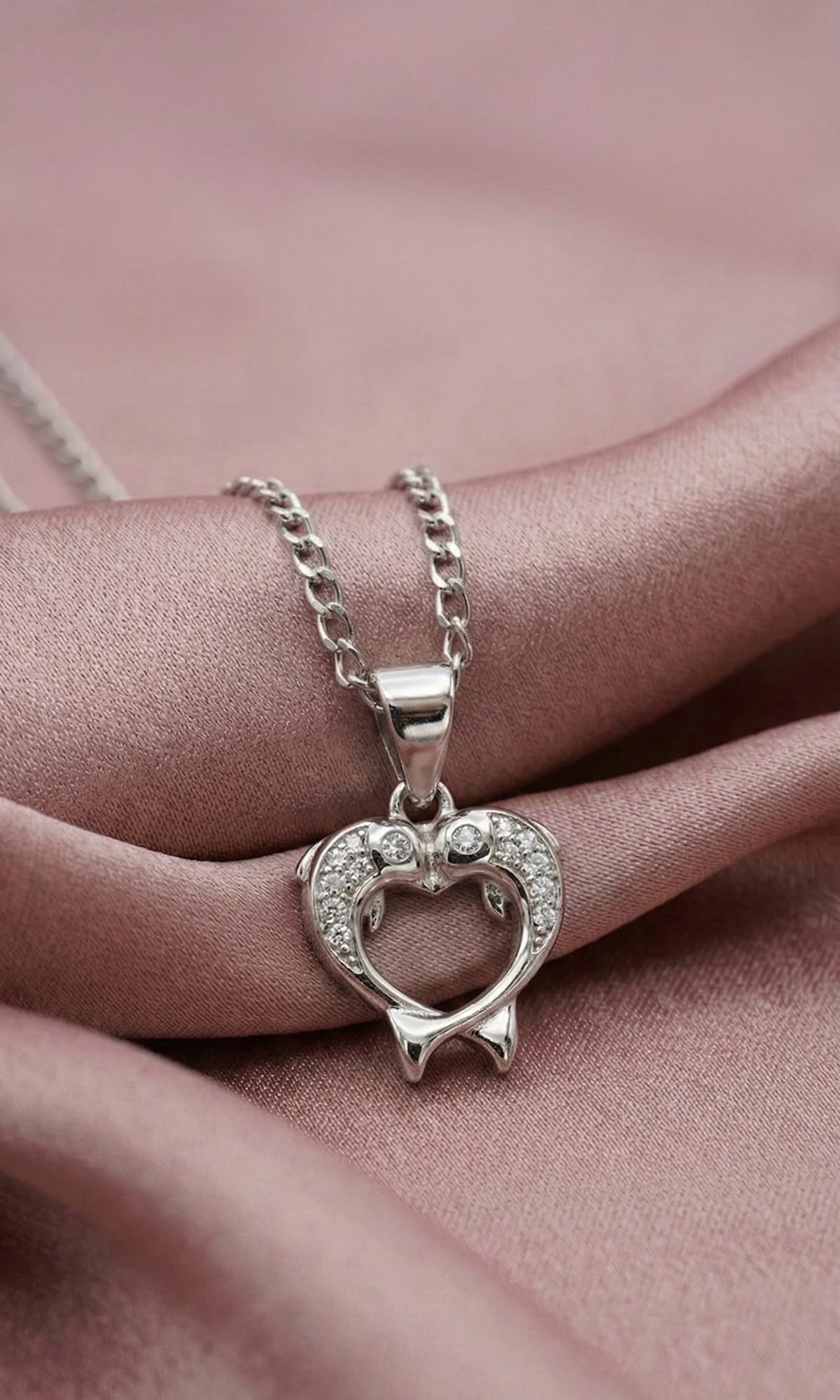 Twin Dolphins Heart Necklace